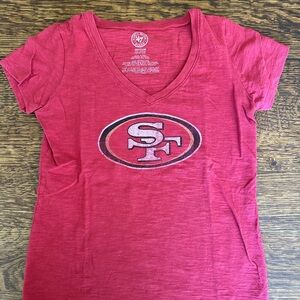 Red San Francisco 49ers women's V-neck cotton shirt #NFL #49ers
